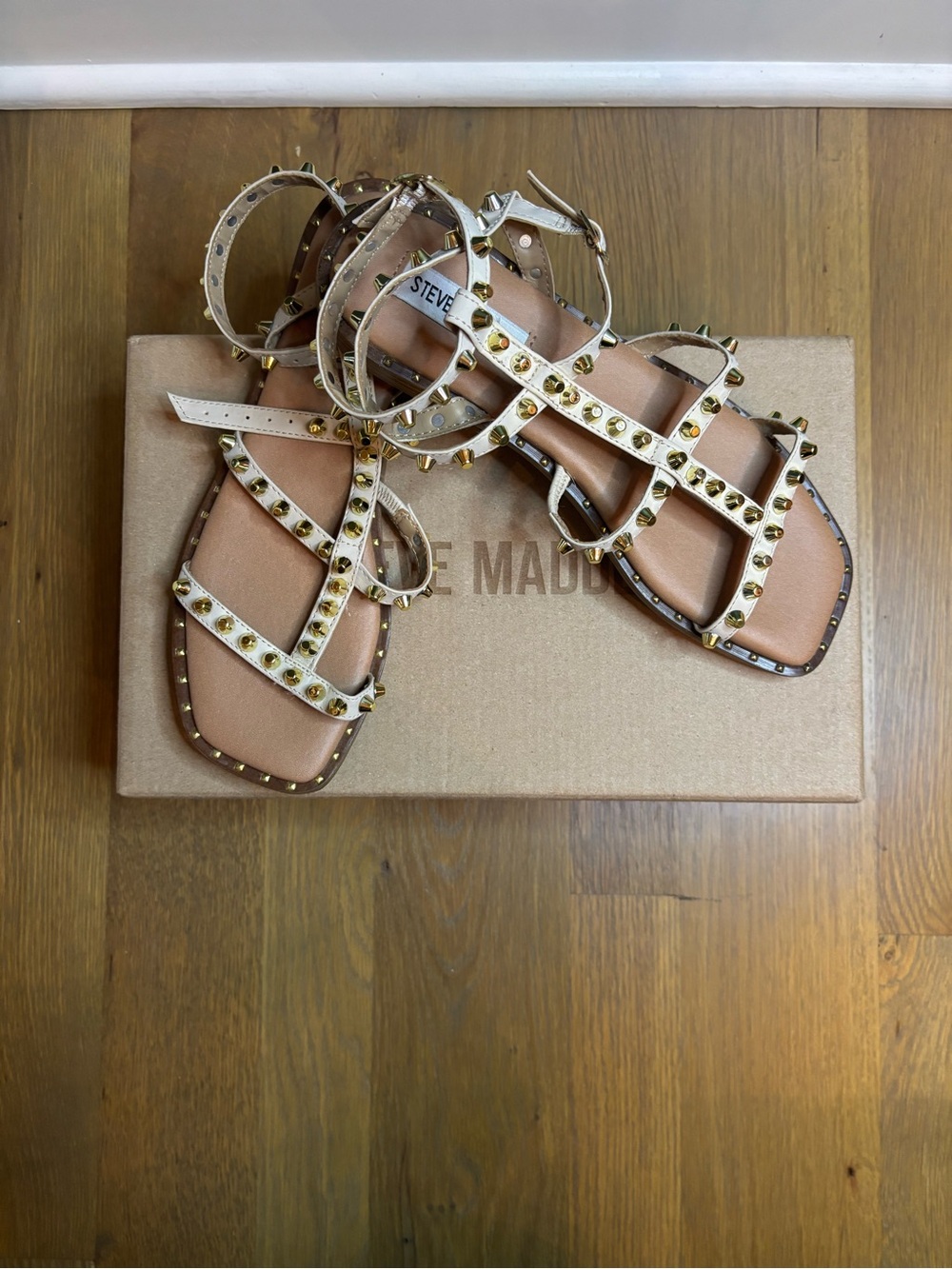 Steve Madden Ivory Studded Gladiator Flat Sandals